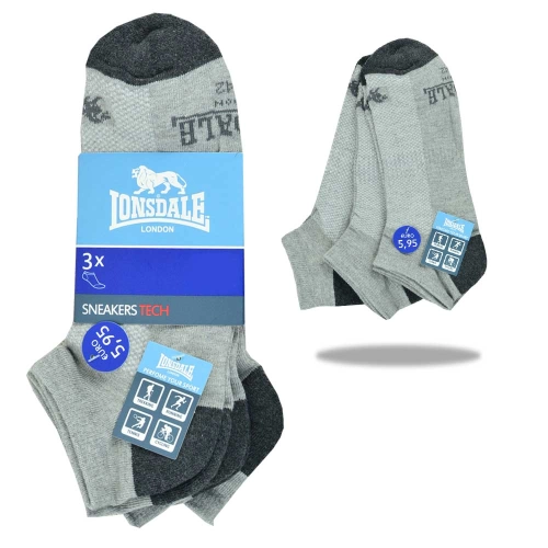 LONSDALE Skarpety STOPKI TRENINGOWE 3 pary LNS09_103 GREY