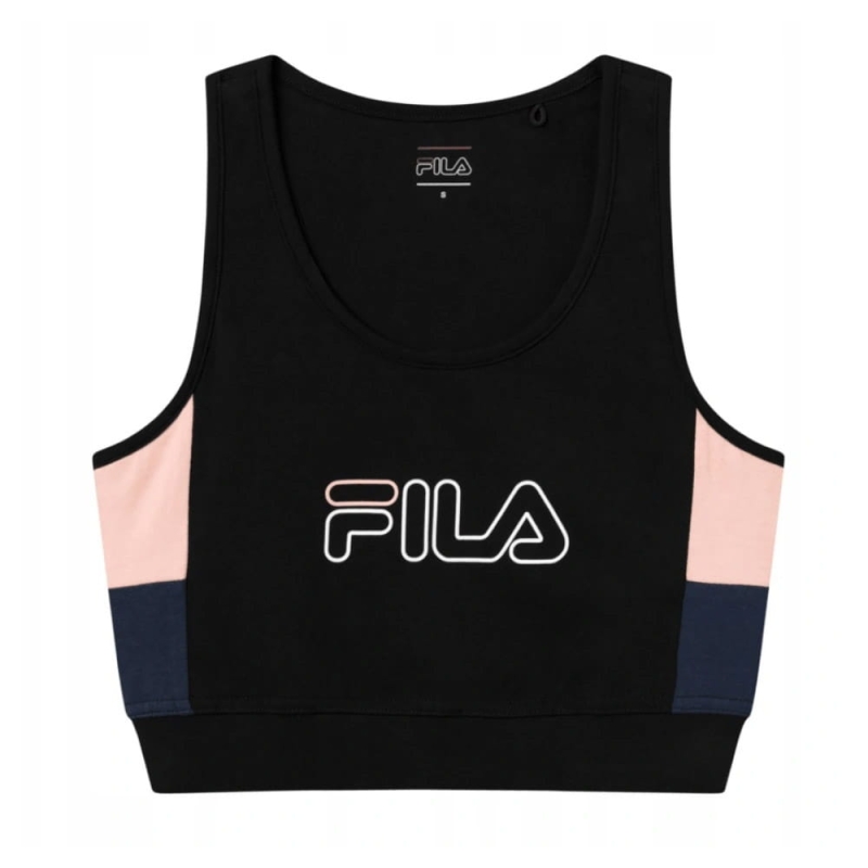Czarny crop top Fila z różowymi i granatowymi elementami
