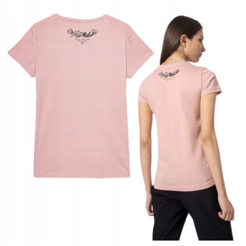 4F Koszulka Damska T-shirt TTSHF349 Różowy z modelem z tyłu