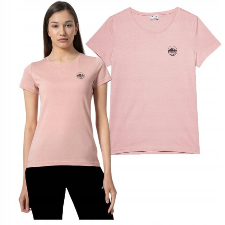 4F Koszulka Damska T-shirt TTSHF349 Różowy z modelem z przodu