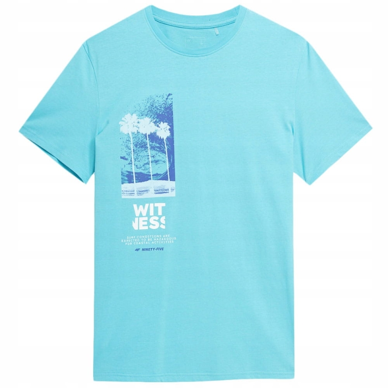 Męska koszulka turkusowa 4F TTSHM361 z krótkim rękawem.