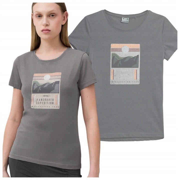 4F Koszulka Damska T-shirt TTSHF274 Szara z modelem