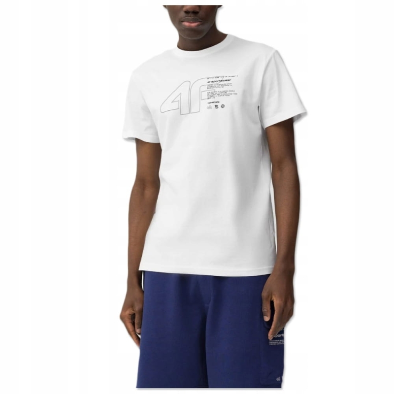 4F T-shirt Koszulka Sportowa TTSHM303 Biała na modelu