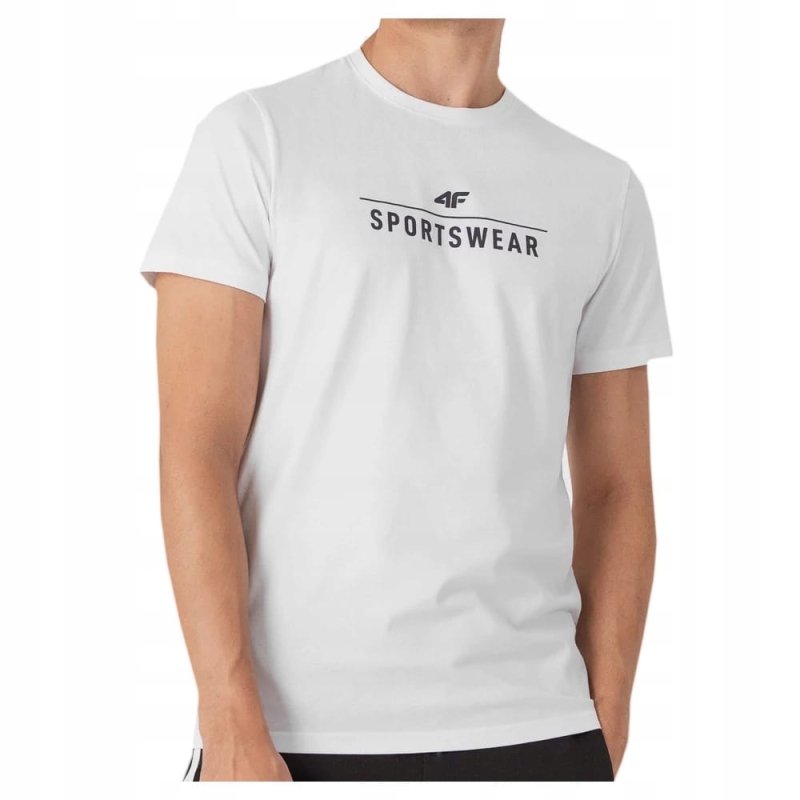 4F T-shirt Koszulka Męska TTSHM539 Biała na modelu
