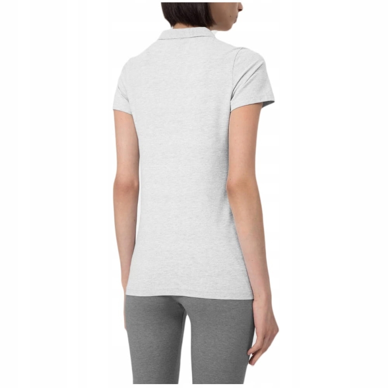 Tył damskiej szarej koszulki polo 4F z krótkim rękawem