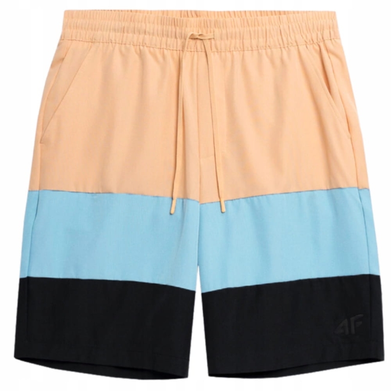 Szorty kąpielowe 4F w paski beżowo-niebiesko-czarne