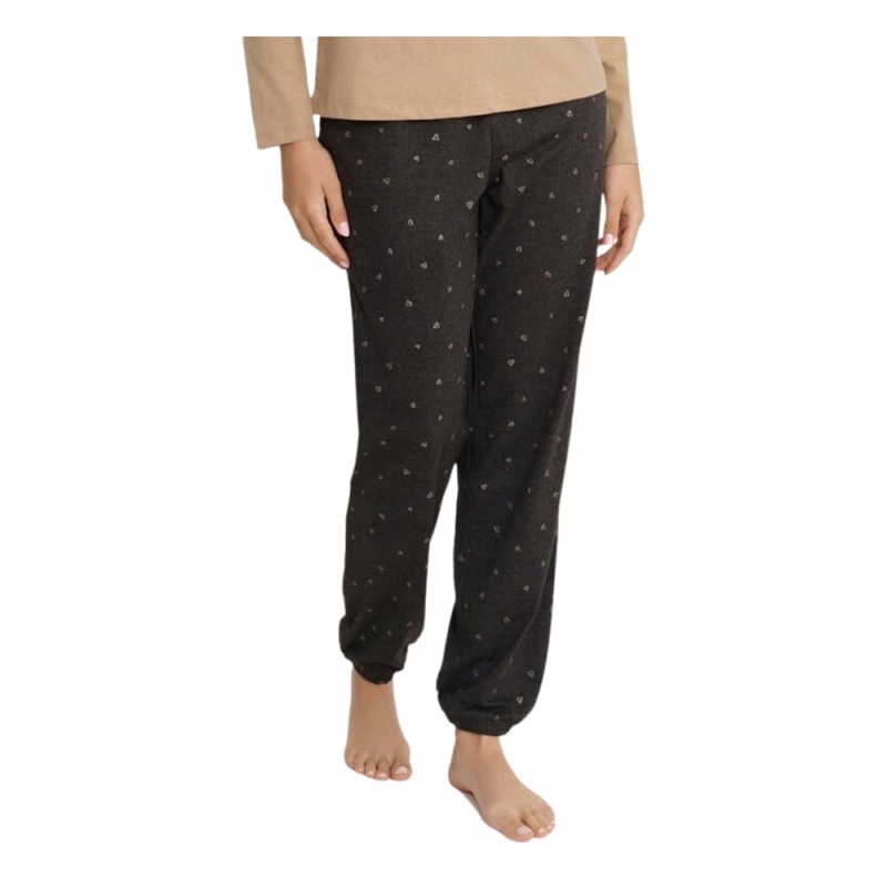 Czarne spodnie piżamowe z nadrukiem w serca i diamenty