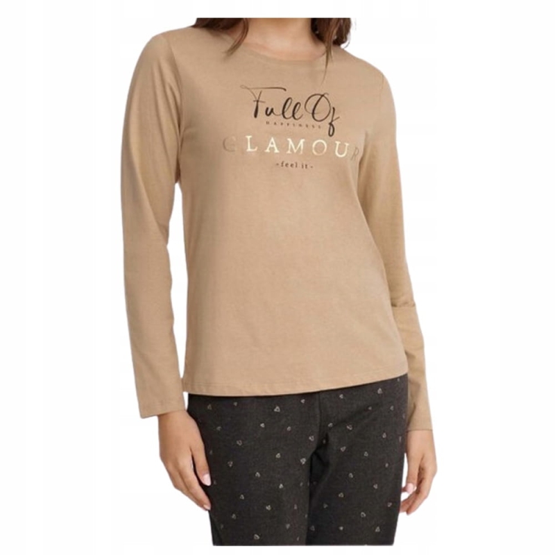 Beżowa bluzka piżamowa z napisem Full of Glamour