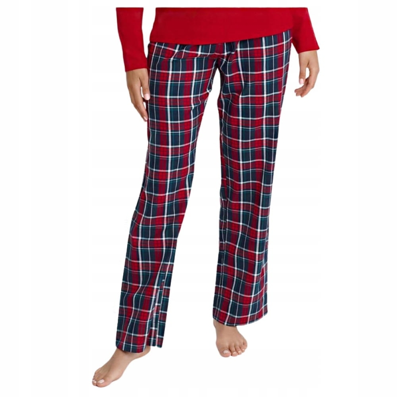 Damskie spodnie piżamowe w czerwono-granatową kratę
