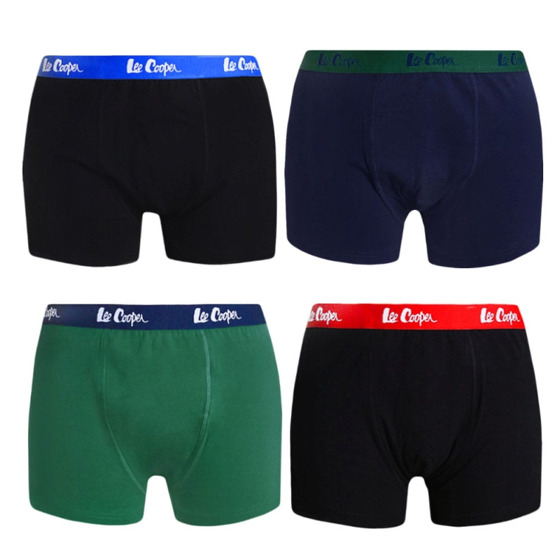 Komplet Lee Cooper – cztery pary bokserek męskich ułożonych razem na białym tle.