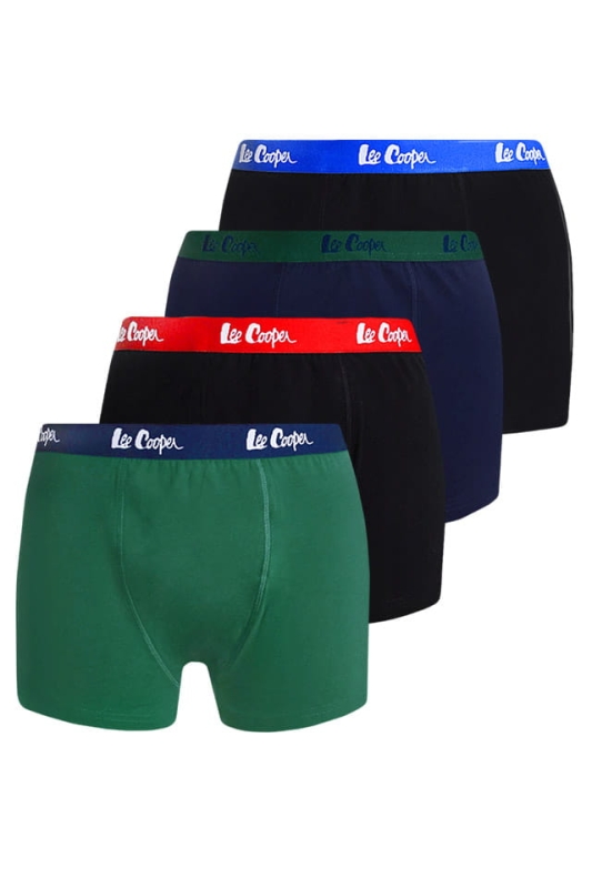 Cztery pary klasycznych bokserek męskich Lee Cooper z elastyczną gumą w pasie.