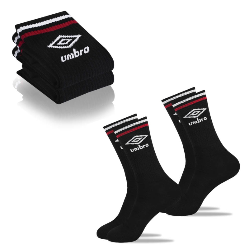 Zestaw dwóch par czarnych, długich skarpet tenisowych Umbro z logo.