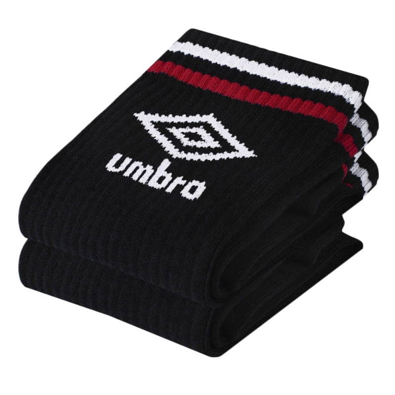 Makrofotografia elastycznej dzianiny czarnej skarpety Umbro.