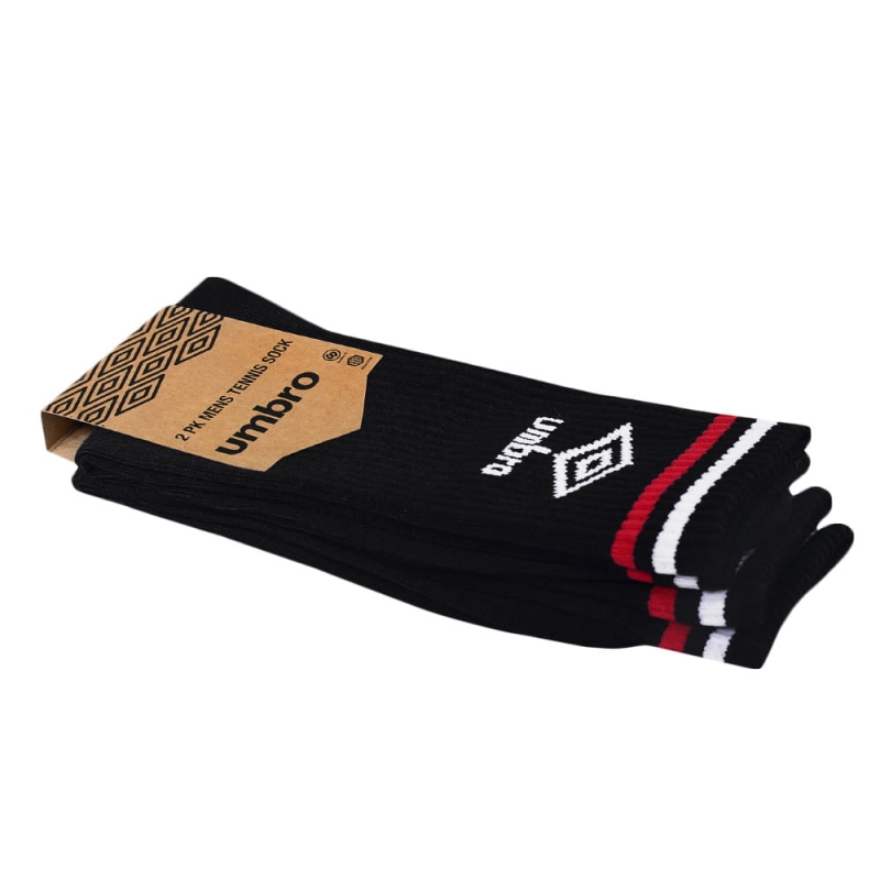 Oryginalne opakowanie 2-paku czarnych, długich skarpet tenisowych Umbro.