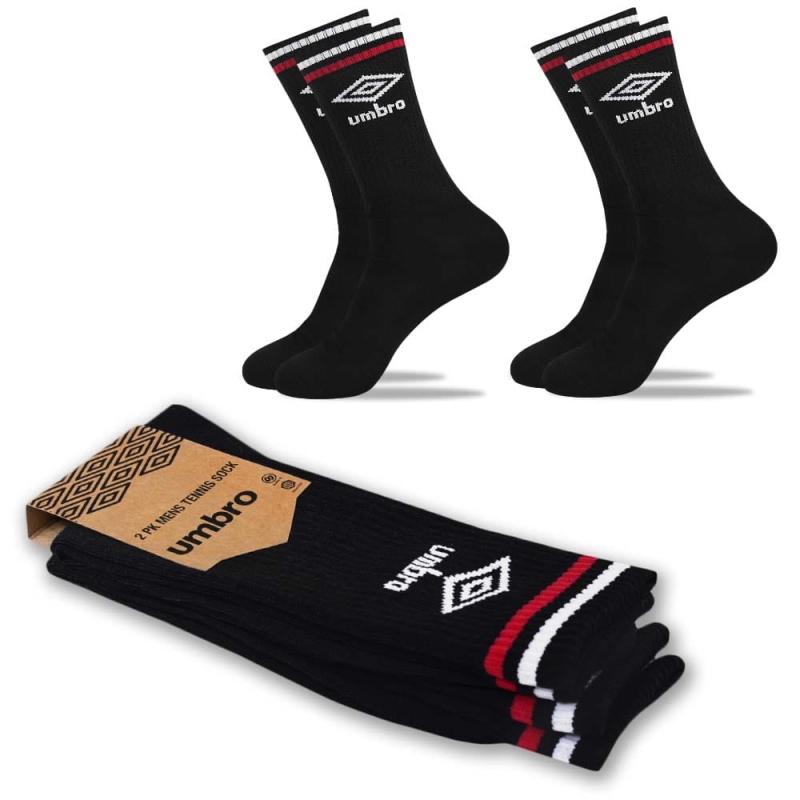 Dwie pary klasycznych, sportowych skarpet Umbro w kolorze czarnym, fason długi.