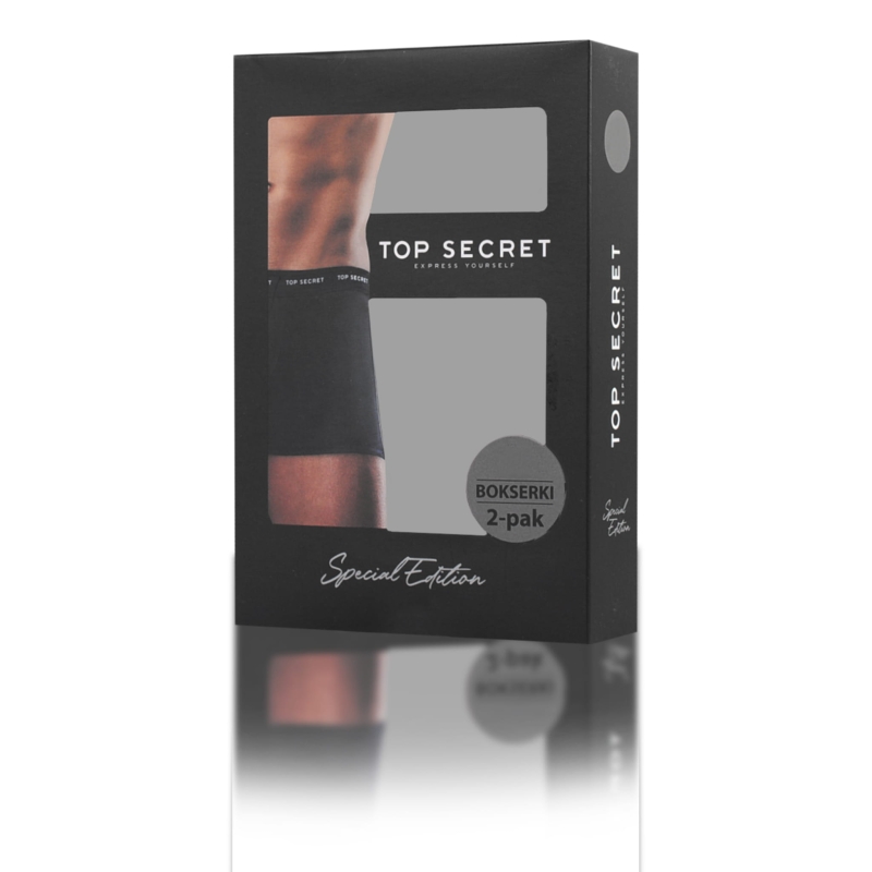 Zestaw dwóch czarnych bokserek TOP SECRET w oryginalnym foliowym opakowaniu z etykietą marki