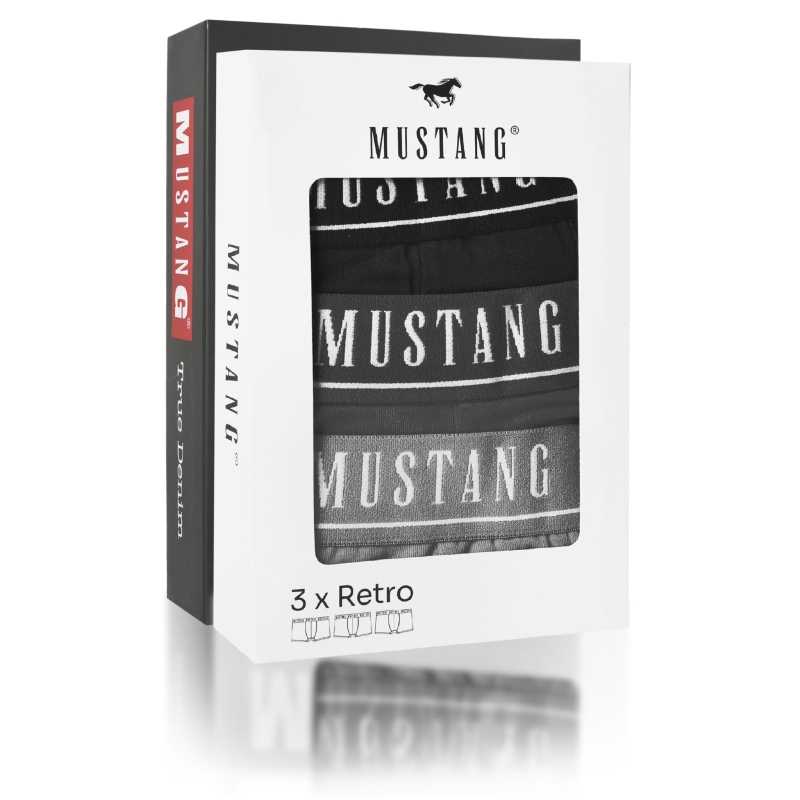 Opakowanie 3 bokserek Mustang – czarne, logo na gumie