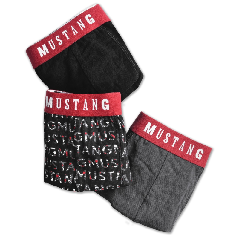 Trzy bokserki Mustang z elastyczną czerwoną gumą