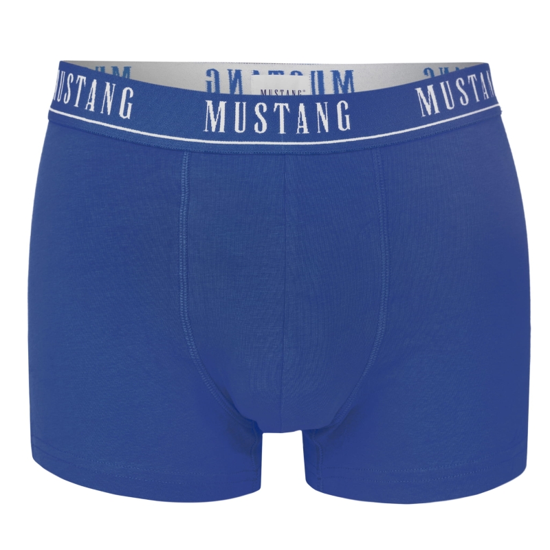 Niebieskie bokserki Mustang z białym logo na gumie