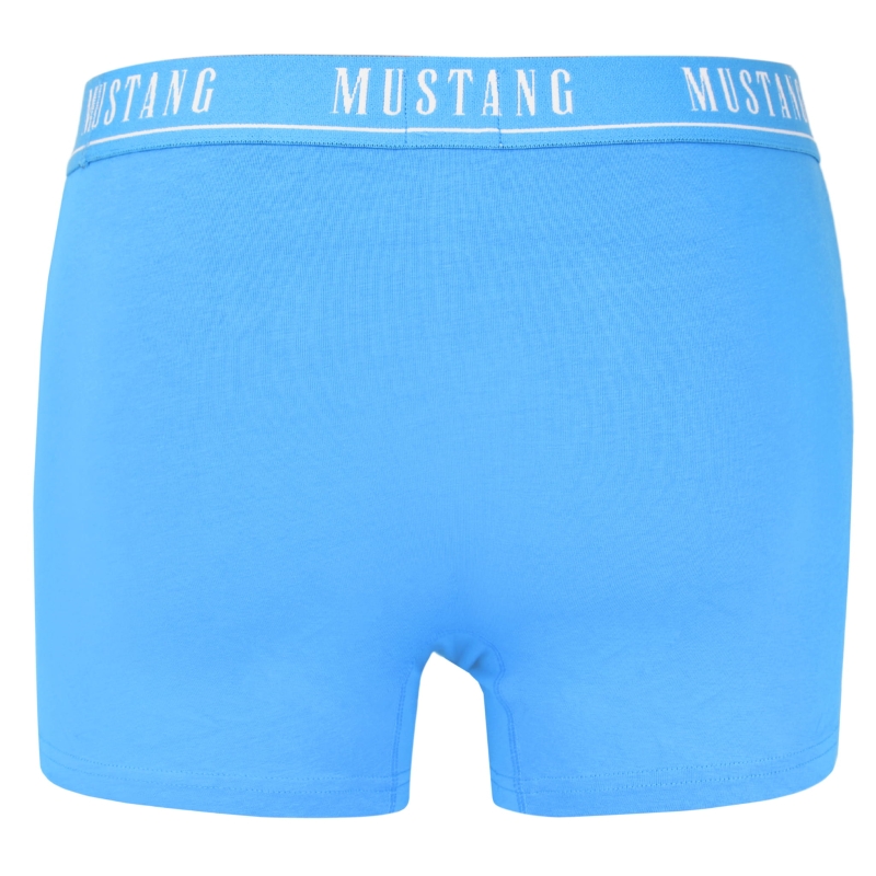 Tył jasnoniebieskich bokserek Mustang z gumą logo