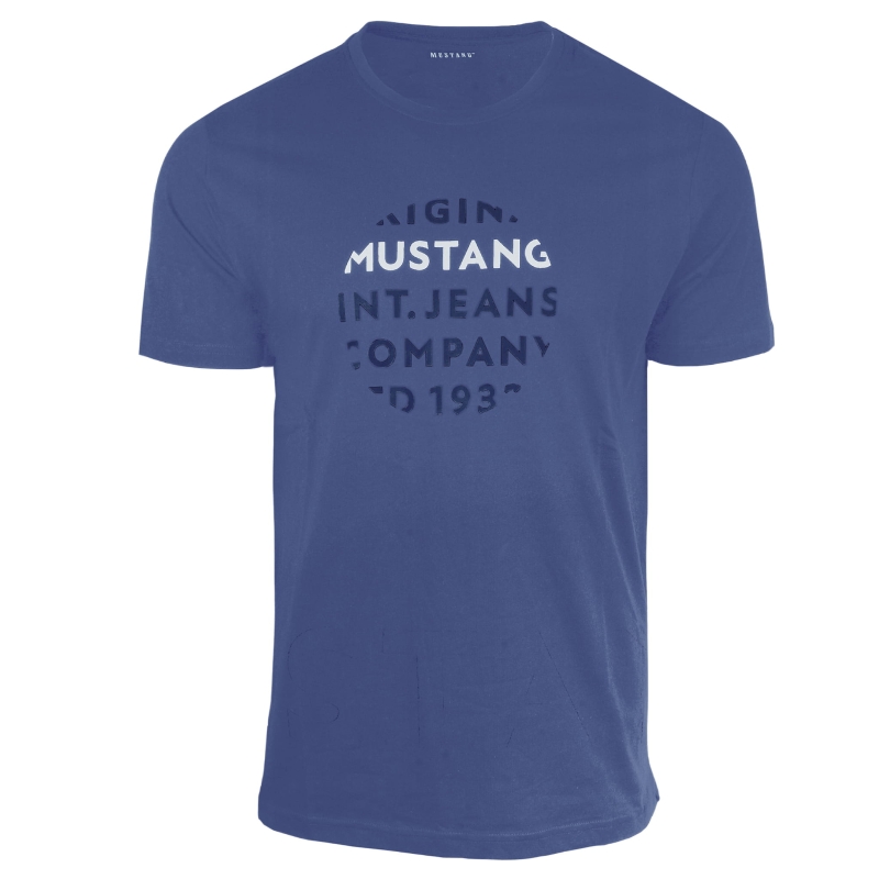 Granatowy t-shirt Mustang z nadrukiem na klatce piersiowej