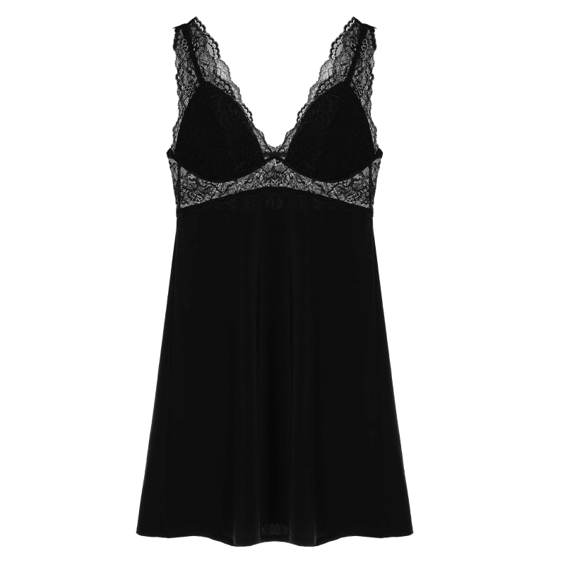 Henderson piżama damska koszula nocna – klasyczny fason w kolorze czarnym