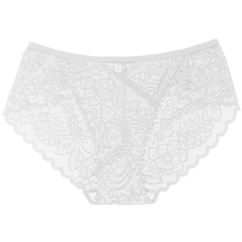 Koronkowe białe figi damskie z kwiatowym wzorem
