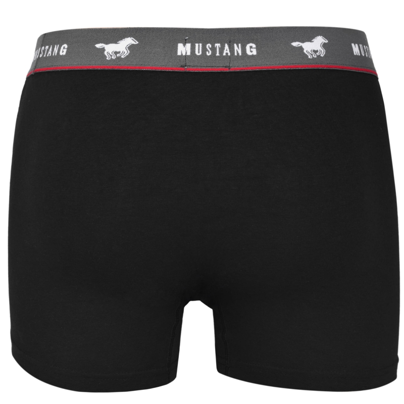 Tył czarnych bokserek Mustang z szarą gumą z koniem