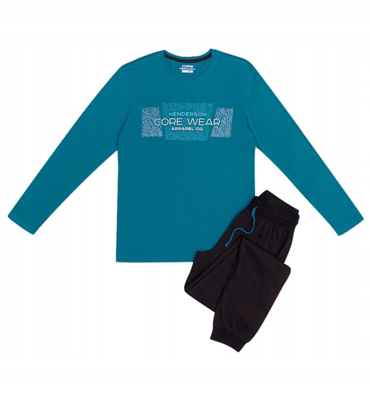 Męska piżama Henderson – turkusowa bluzka z długim rękawem i czarne spodnie