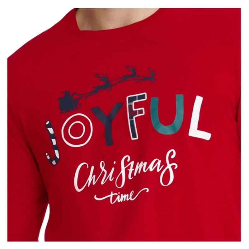 Nadruk Joyful Christmas na czerwonej bluzie piżamy