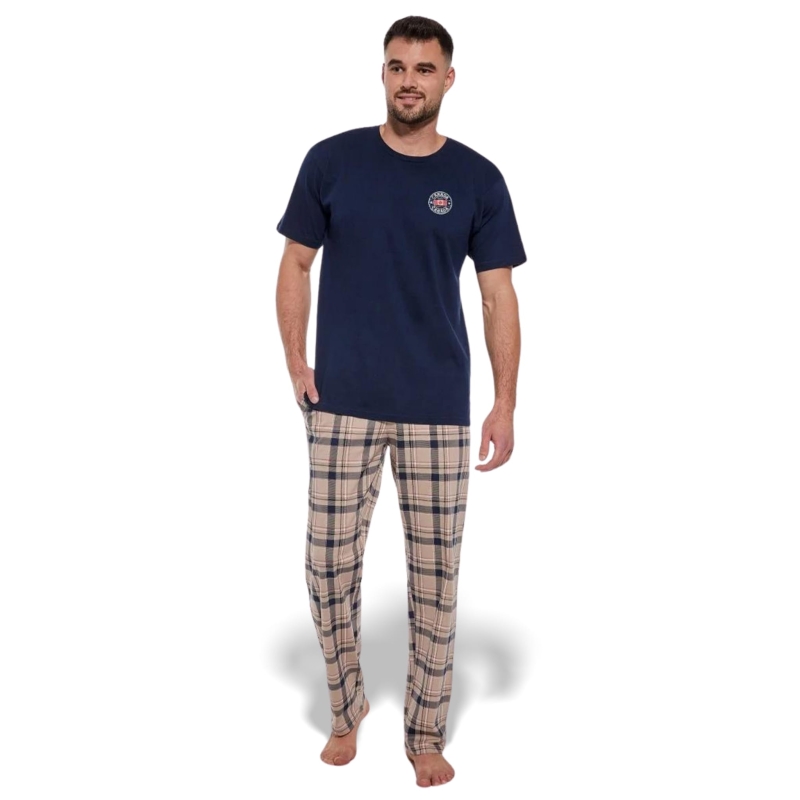 CORNETTE Piżama Męska CANADA 136/166 Bawełniana Beżowa Krata Rozmiar Model