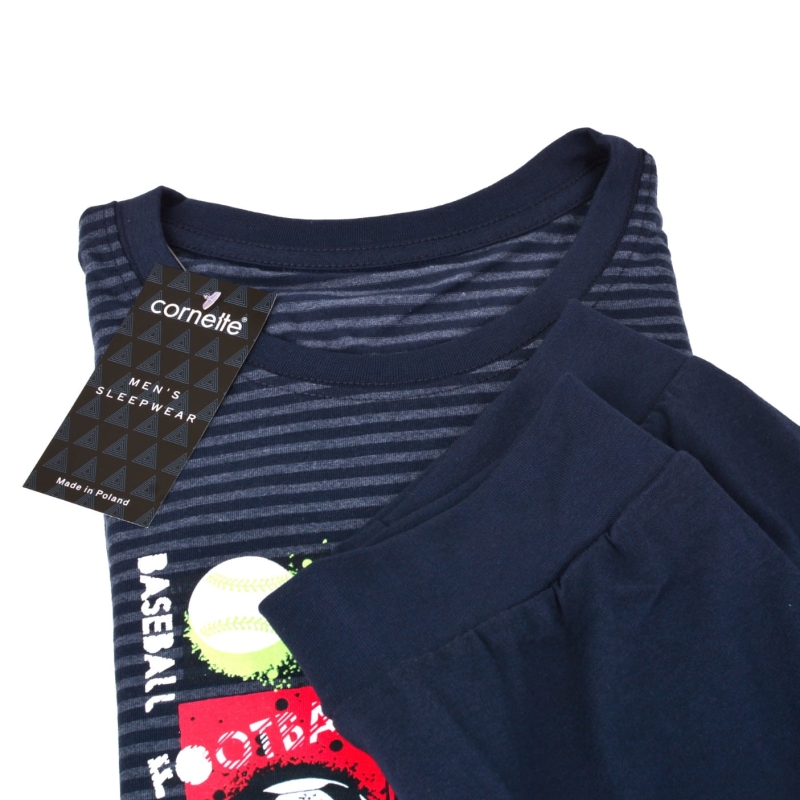 Zbliżenie na CORNETTE Piżama Męska WINNER 308/258 Bawełniana Granatowa Paski Model