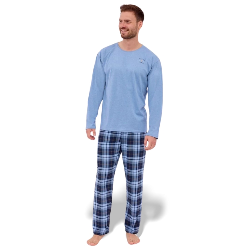 CORNETTE Piżama Męska ASPEN2 124/264 Bawełniana Błękitna Krata Model