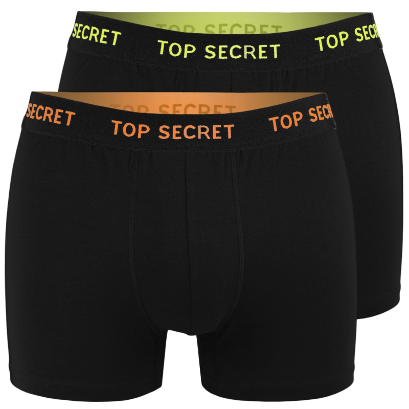 Czarne bokserki Top Secret z kolorowymi logo.