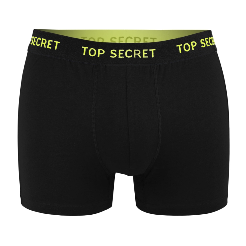 Czarne bokserki Top Secret z żółtym logo.