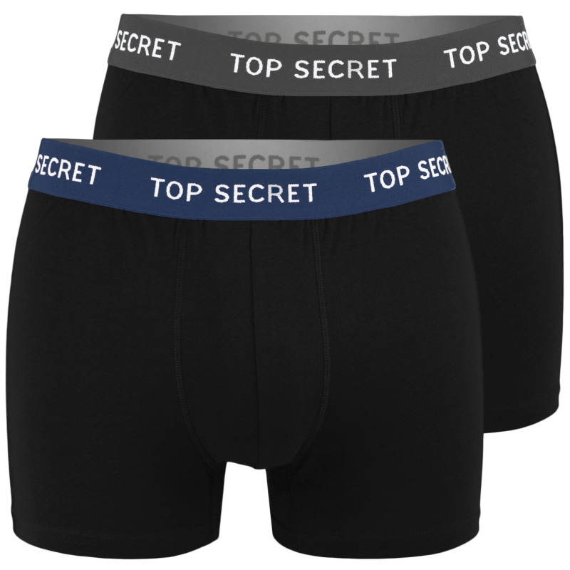 Top Secret – zestaw 2 sztuk męskich bokserek bawełnianych w kolorach czarnym, granatowym i szarym