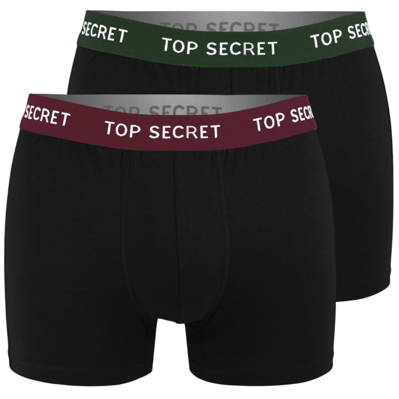 Top Secret – męskie bokserki bawełniane, czarny i bordowy, khaki guma, zestaw 2 sztuki