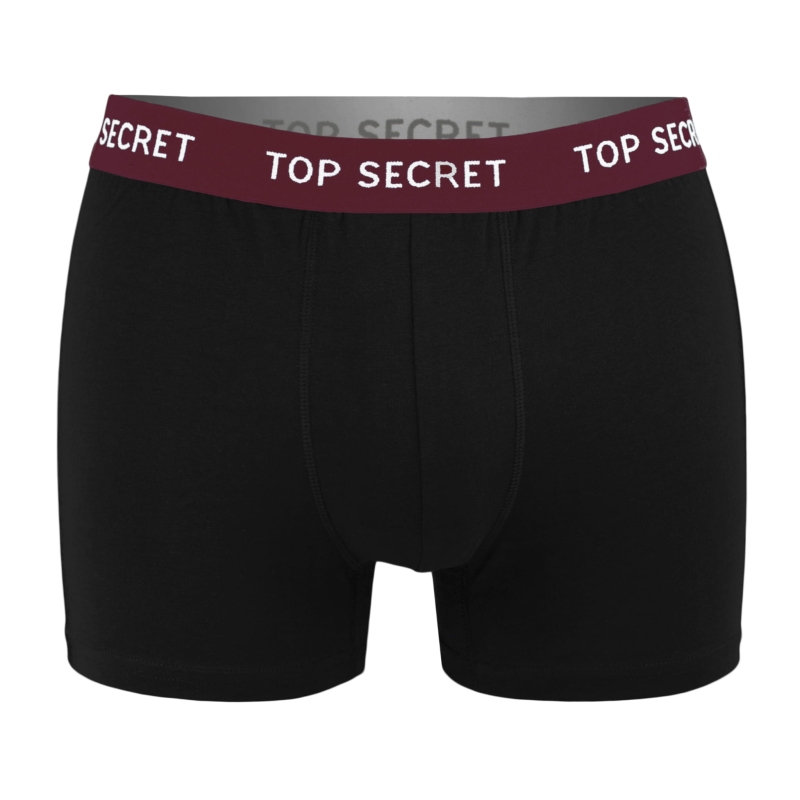 Top Secret – wygodne bokserki męskie z bawełny, czarny, bordowy, guma khaki, 2 sztuki