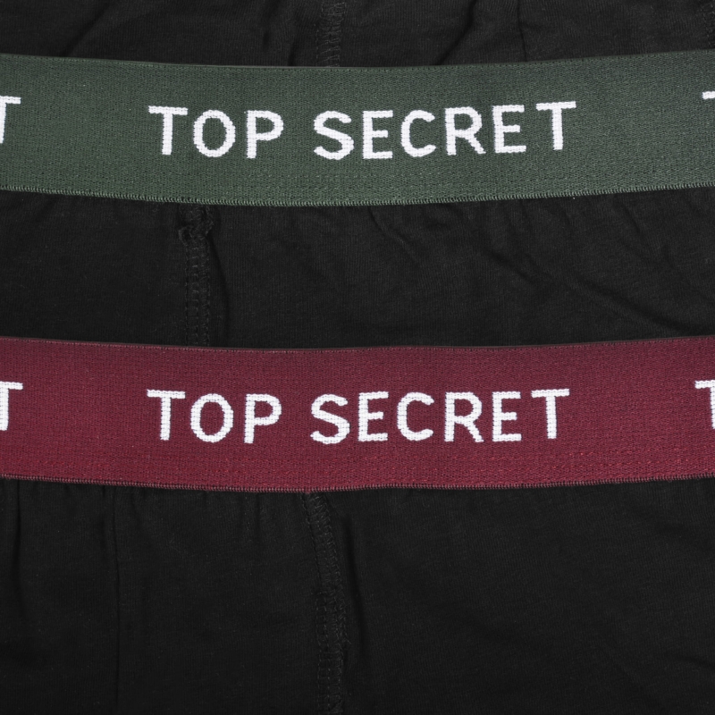 Męskie bokserki Top Secret – czarny, bordowy, khaki guma, bawełna, zestaw 2 sztuk