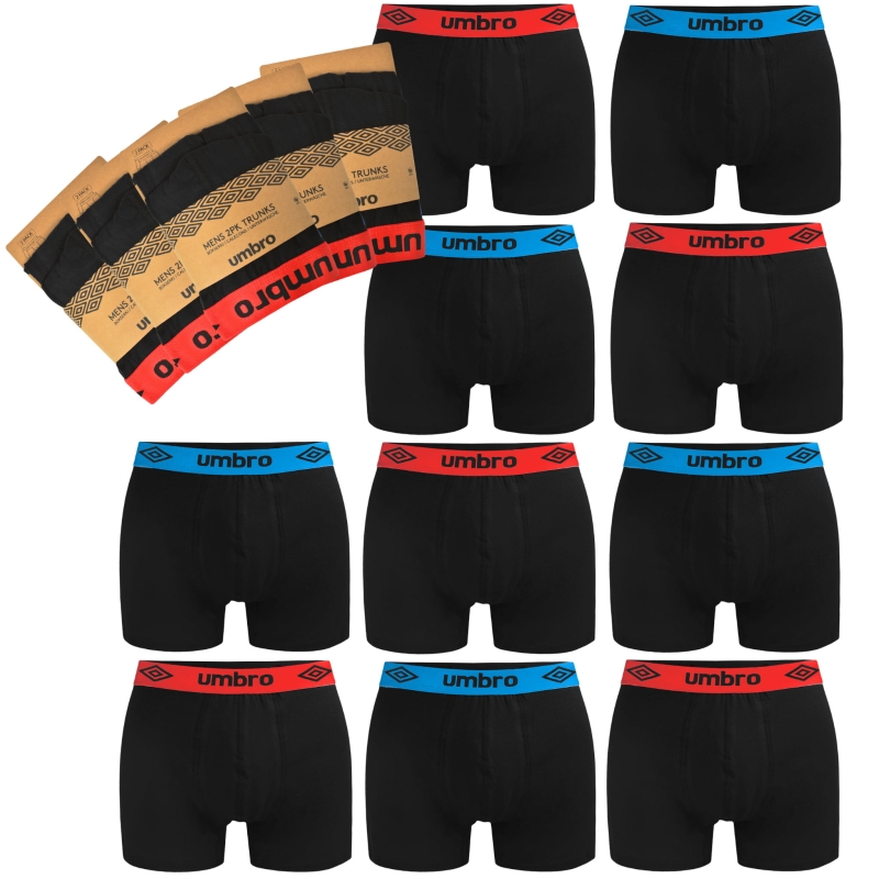 Pakiet 10 sztuk czarnych bokserek Umbro z elastyczną gumą.
