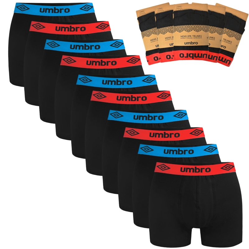Bawełniane bokserki męskie Umbro czarne, komplet 10 sztuk model 0197.