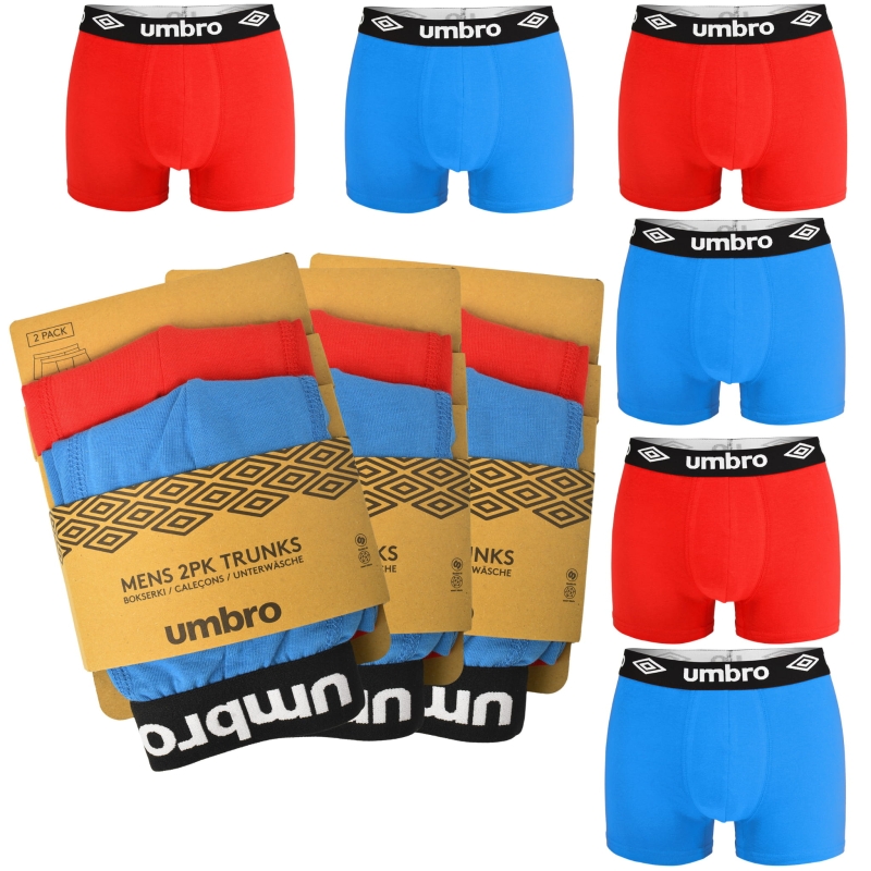 Komplet męskich bokserek Umbro 0197 z kolorowym designem i gumą z logo.