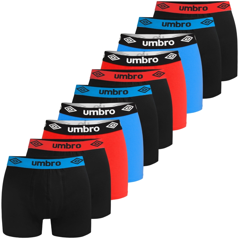 Zestaw 10 sztuk męskich bokserek Umbro model 0197 z kolorowymi gumami.