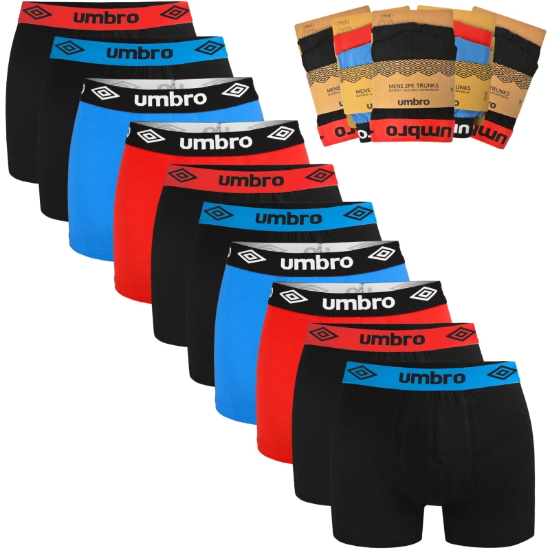 Umbro – komplet bokserek męskich z logo i kontrastowymi pasami w różnych kolorach.