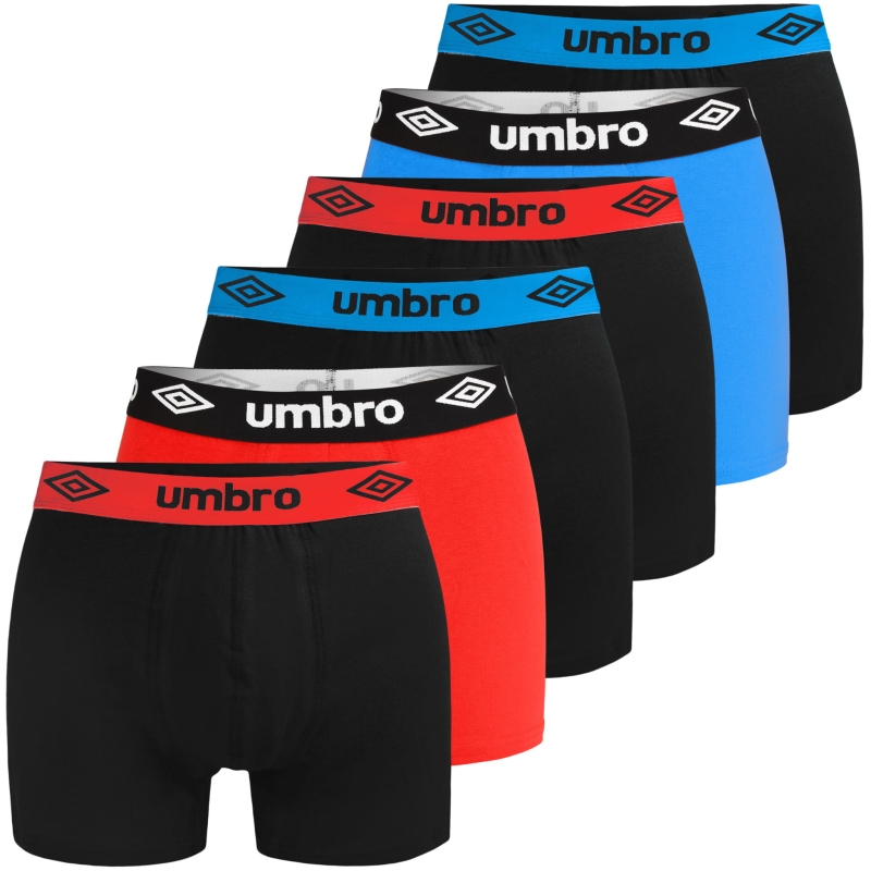 Zestaw męskich bokserek UMBRO w różnych kolorach z kontrastowym logo na pasie, widok całości