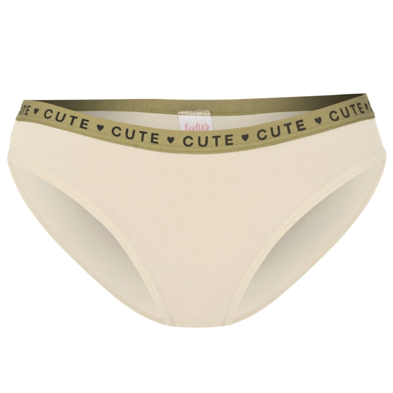 Beżowe figi damskie Henderson z oliwkową gumką CUTE