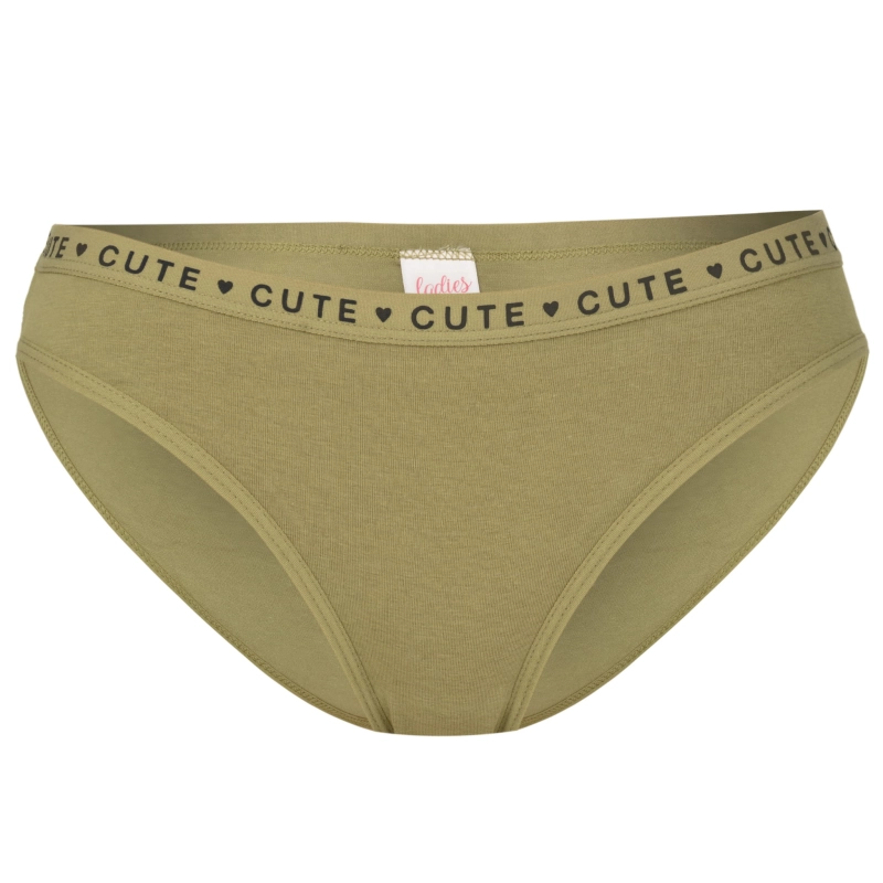 Zielone figi damskie z nadrukiem CUTE na szerokiej gumce