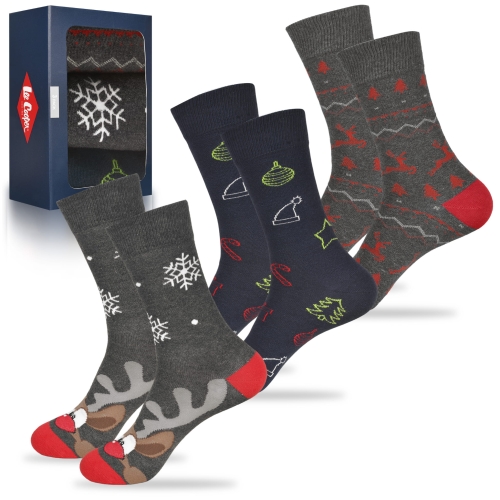 Lee Cooper Świąteczne Skarpety Męskie Renifer 3 Pary Na Prezent