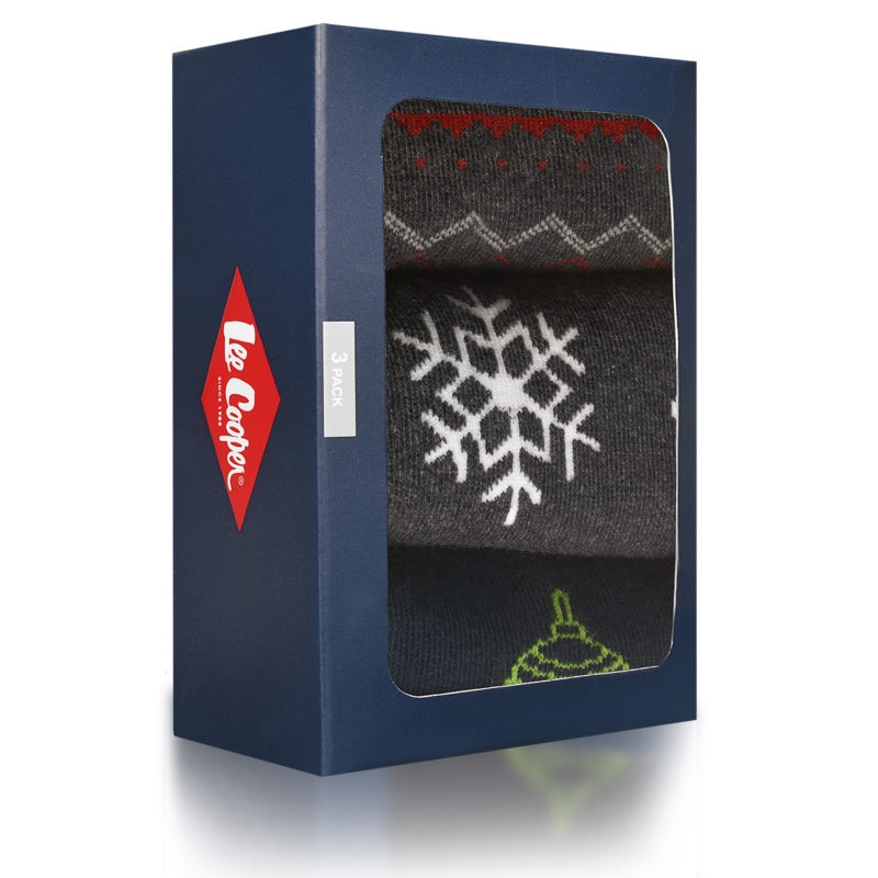 Zestaw skarpet świątecznych Lee Cooper – 3 pary męskich skarpet z zimowym motywem.