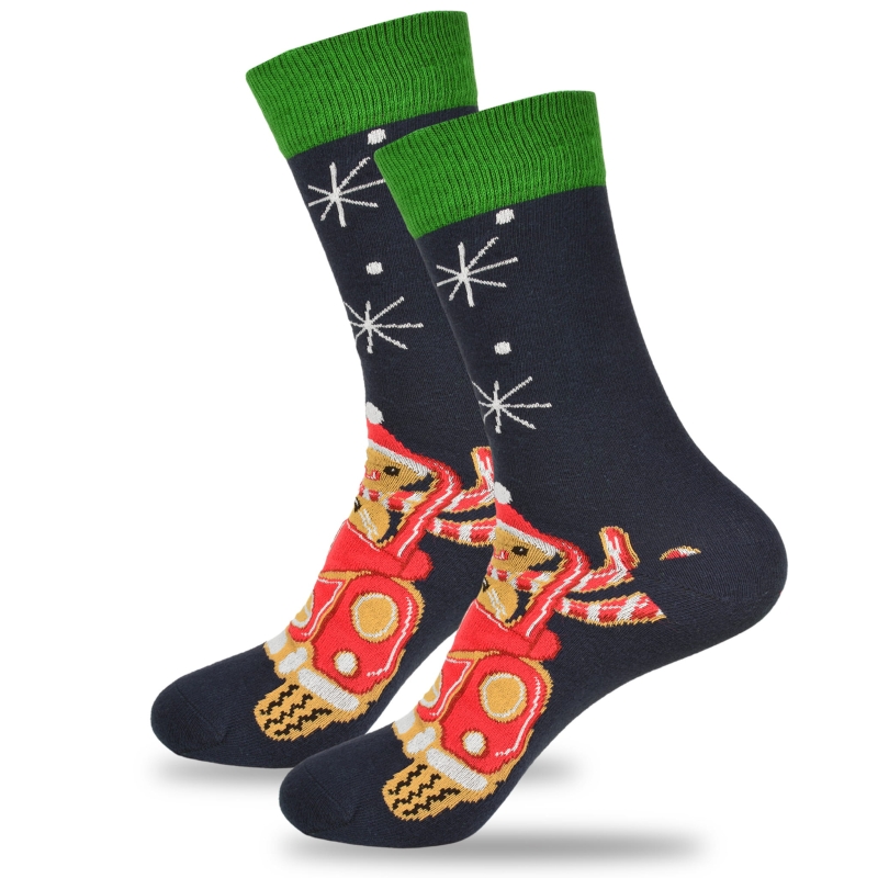 Pojedyncza skarpeta Lee Cooper w kolorze czerwonym z nadrukiem piernikowego ciasteczka.